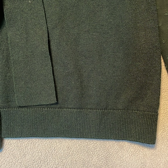 ADRIANNA PAPELL Green Pullover Sweater Top PolkaDot Sheer Sleeve V-neck Tie Sz S - Picture 7 of 12